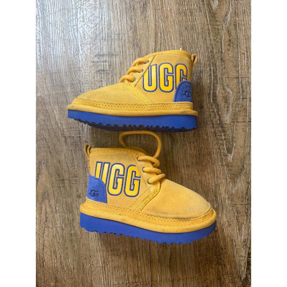 UGG Toddler Neumel II Graphic Boots Mustard Blue Suede Size 7T 1130787T